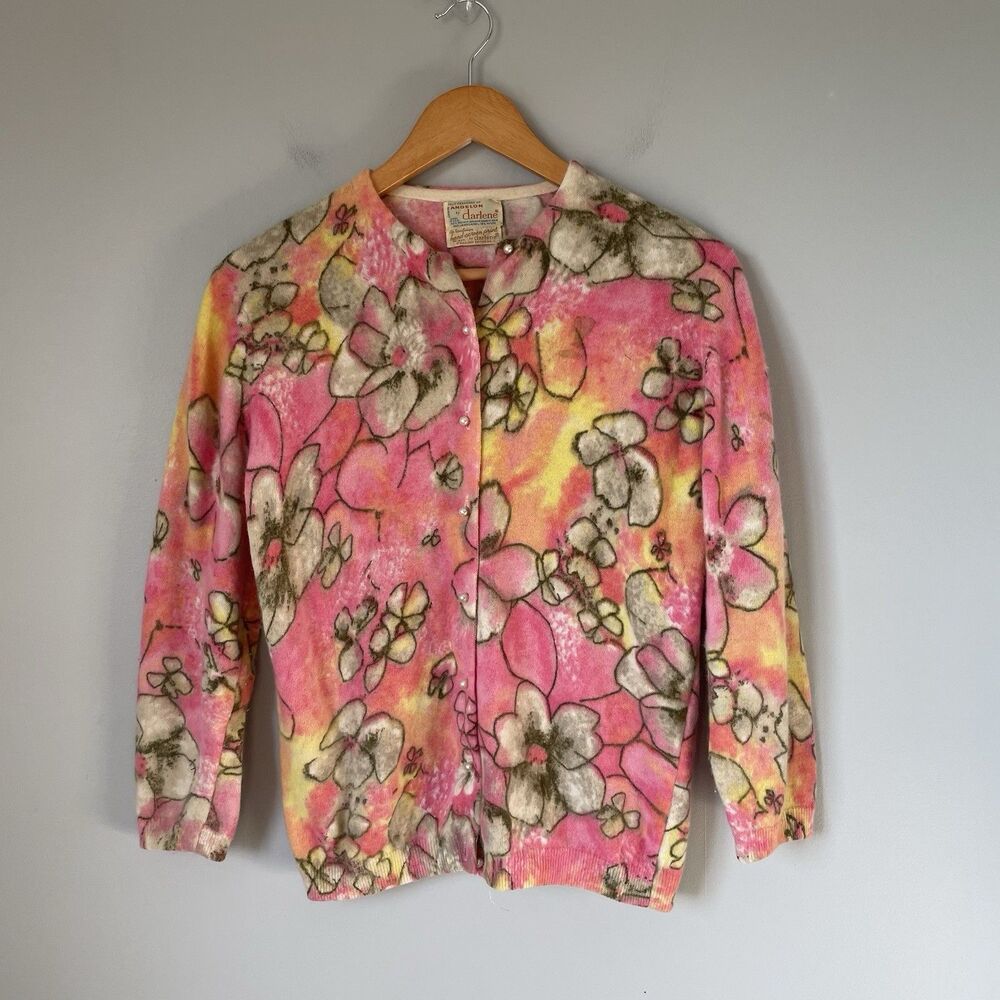 Darlene Vintage Knit Cardigan Sweater Rabbit Hair Wool Blend Pink Size Small